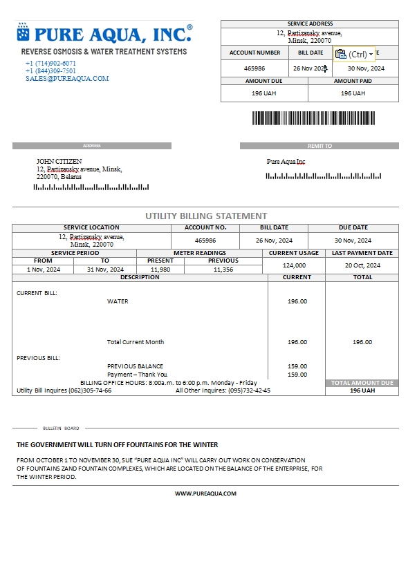  Minol USA business utility bill 